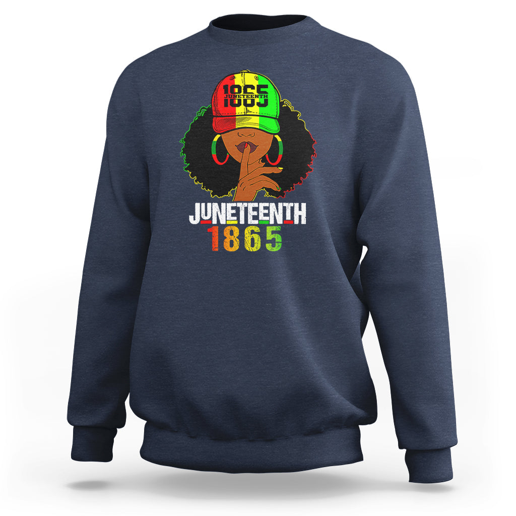 Juneteenth Afro sweatshirt in navy with 'Juneteenth 1865' front graphic