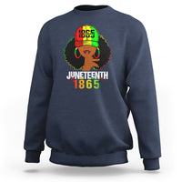 Juneteenth Afro sweatshirt in navy with 'Juneteenth 1865' front graphic