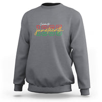 Charcoal crewneck sweatshirt with colorful Celebrate Juneteenth 1865 front graphic