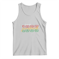 Gray tank top with colorful Juneteenth graphic at center