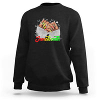 Queen Afro sweatshirt in black with front Juneteenth hands graphic