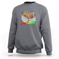 Queen Afro sweatshirt in heather gray with front Juneteenth hands graphic