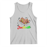 Women’s light gray Juneteenth tank top with butterfly and stars graphic, crew neck