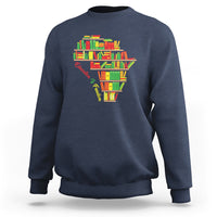 Navy crewneck sweatshirt with colorful books heart graphic at the chest