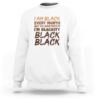 White crewneck sweatshirt with front graphic text print and ribbed cuffs and hem.