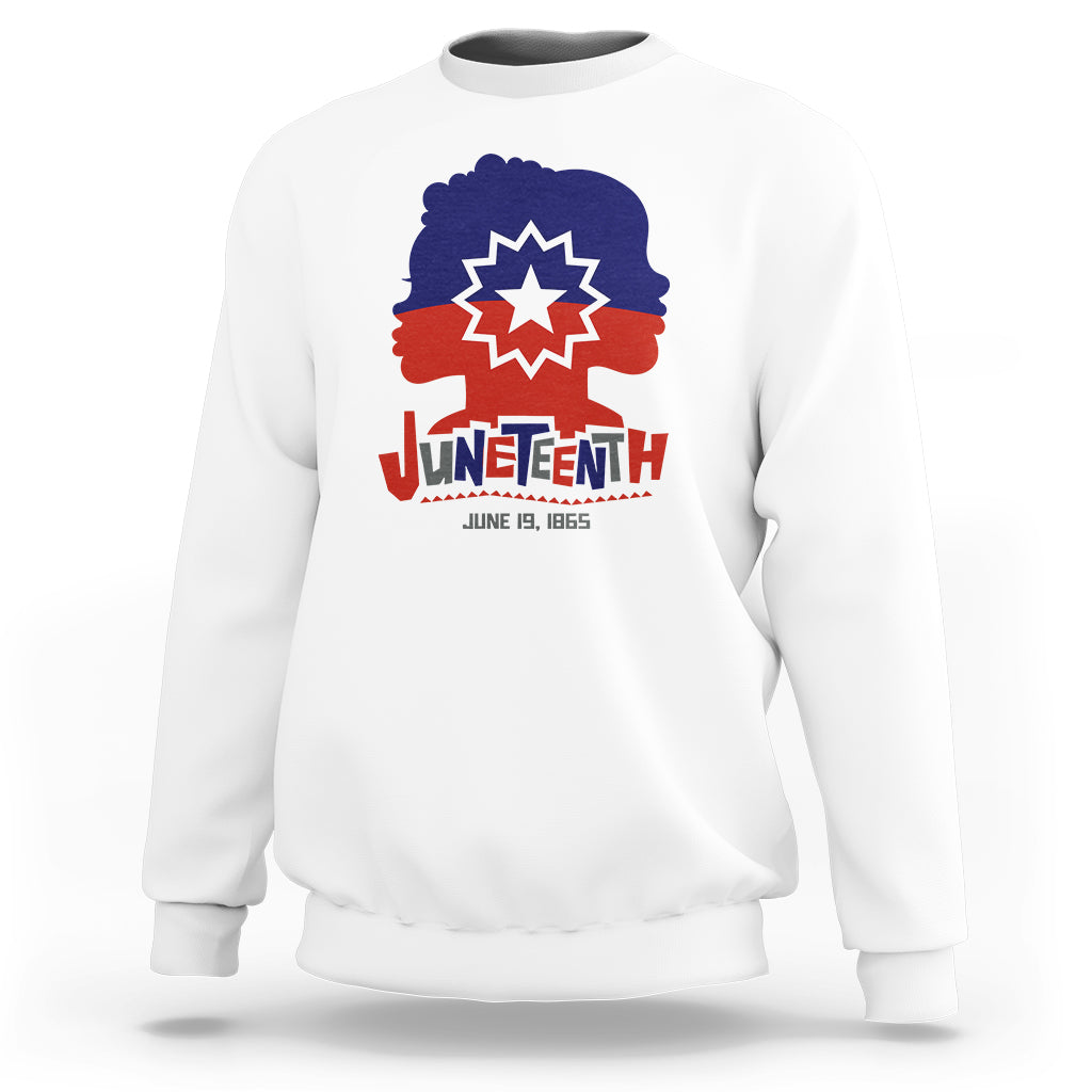 Women’s Juneteenth sweatshirt in white, crewneck with multicolor front graphic