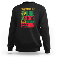 Juneteenth graphic sweatshirt in black, crewneck, long sleeves, front print design
