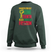 Juneteenth graphic sweatshirt in dark green, crewneck, long sleeves, front print design
