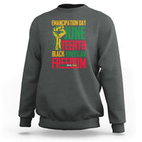 Juneteenth graphic sweatshirt in charcoal gray, crewneck, long sleeves, front print design