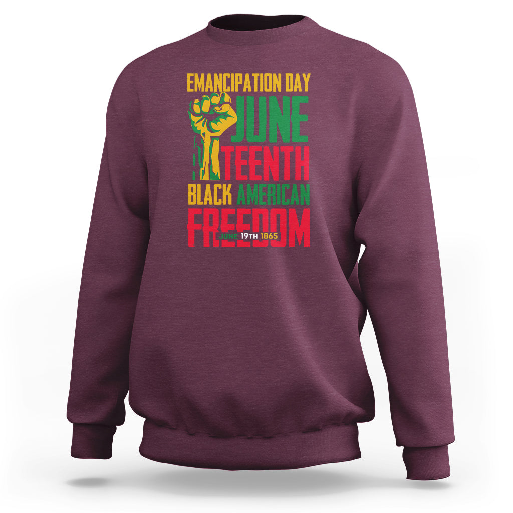 Juneteenth graphic sweatshirt in maroon, crewneck, long sleeves, front print design