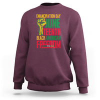 Juneteenth graphic sweatshirt in maroon, crewneck, long sleeves, front print design