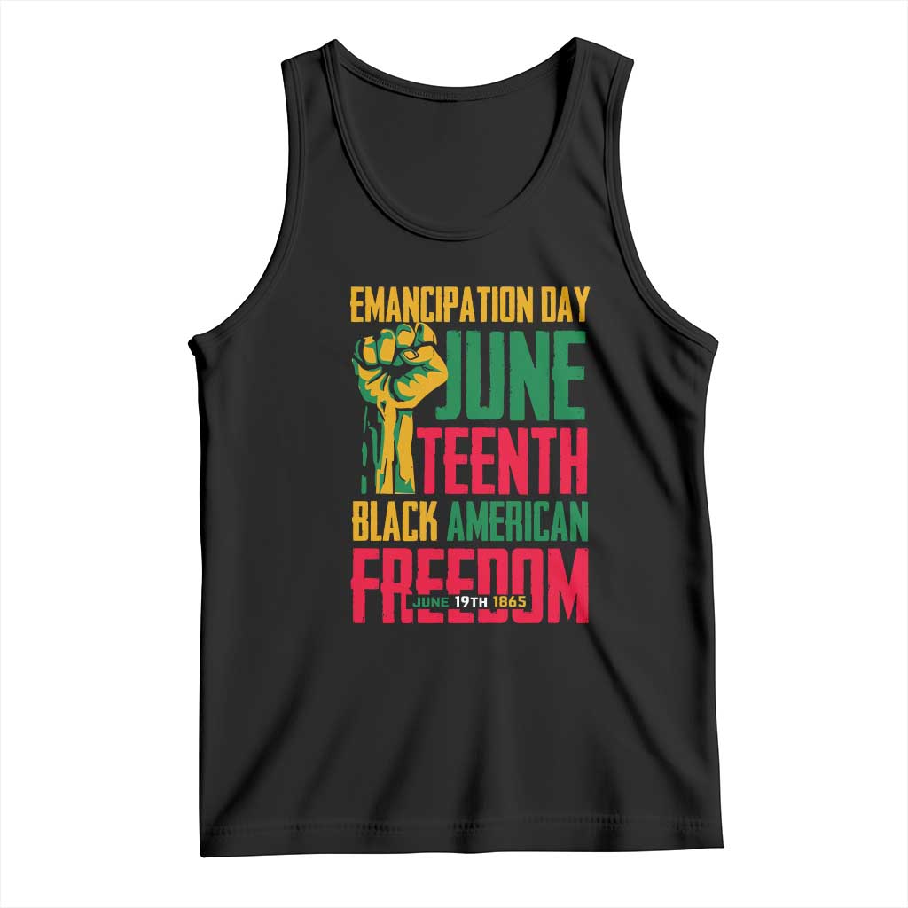 Black tank top with Juneteenth freedom graphic, Freedom Since 1865