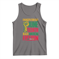 Emancipation Day tank top, heather gray, bold Juneteenth freedom graphic print