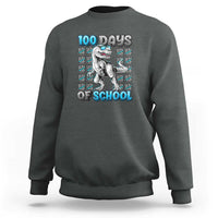 Dark heather kids' T-rex school sweatshirt with colorful 100 Days of School graphic