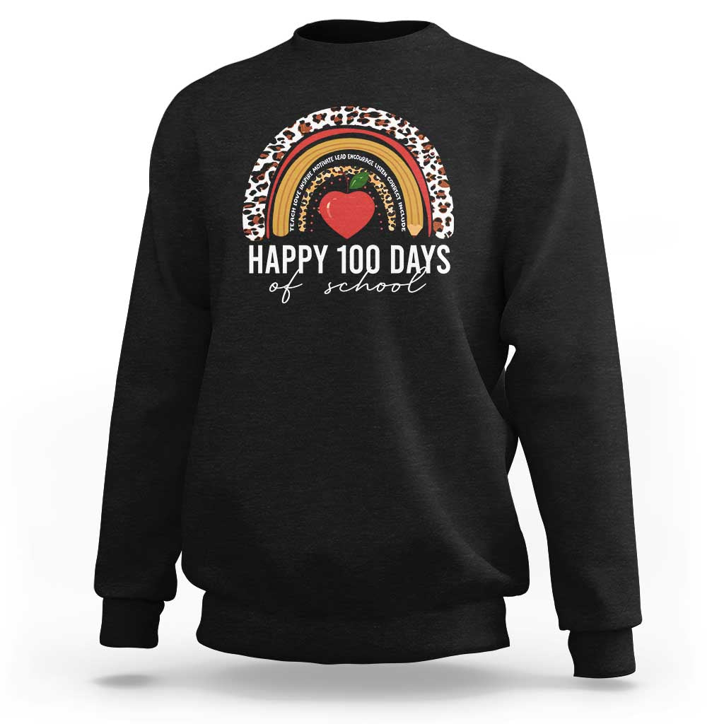 Black women’s sweatshirt with “Happy 100 Days of school” rainbow apple graphic