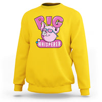 Pig whisperer sweatshirt, daisy yellow with pink pig 'PIG WHISPERER' graphic