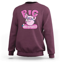 Pig whisperer sweatshirt, maroon with pink pig 'PIG WHISPERER' graphic