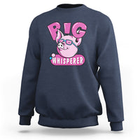 Pig whisperer sweatshirt, navy with pink pig 'PIG WHISPERER' graphic