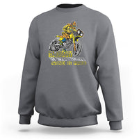 Charcoal gray motorcycle sweatshirt with yellow and white rider graphic and 'WIND IS FREE' print