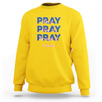 Daisy yellow sweatshirt with front prayer-themed graphic lettering and long sleeves