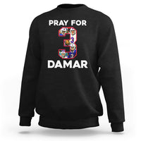Black crewneck sweatshirt with 'PRAY FOR' and 'DAMAR' number 3 front graphic