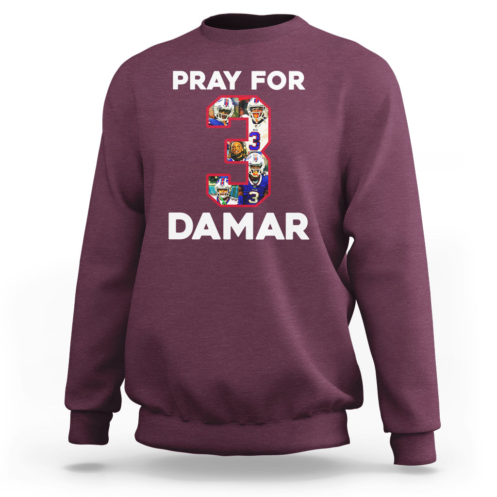Maroon crewneck sweatshirt with 'PRAY FOR' and 'DAMAR' number 3 front graphic