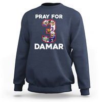 Navy crewneck sweatshirt with 'PRAY FOR' and 'DAMAR' number 3 front graphic