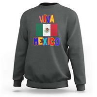Dark heather sweatshirt with 'VIVA MEXICO' Mexico flag print for Independence Day