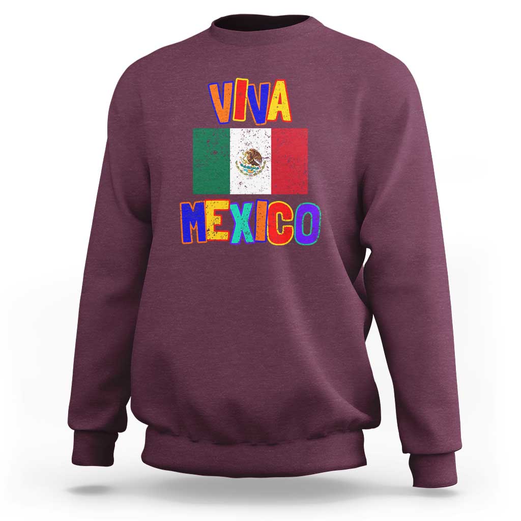 Maroon sweatshirt with 'VIVA MEXICO' Mexico flag print for Independence Day