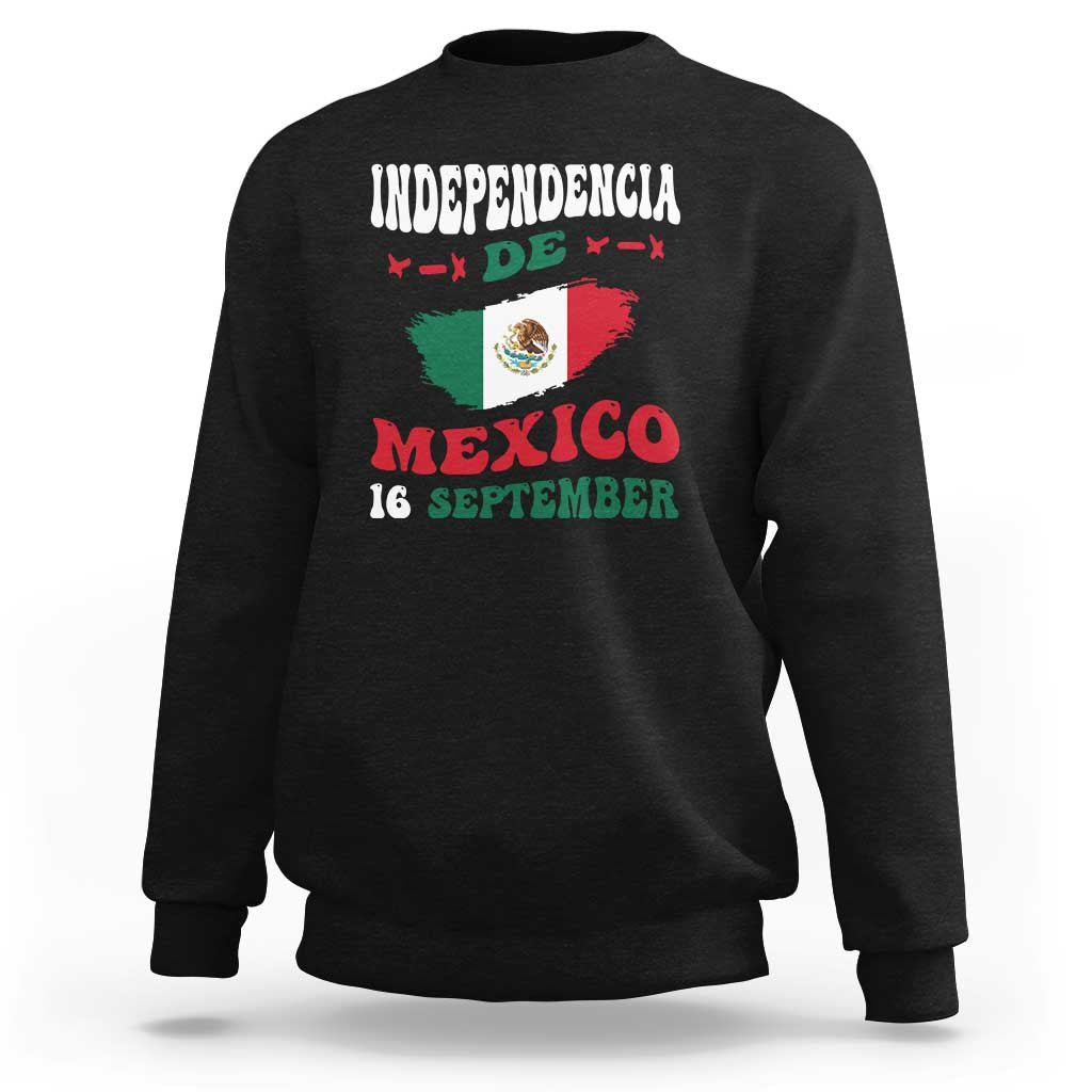Black crewneck sweatshirt with Independence de Mexico 16 September graphic and flag