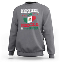 Dark heather gray crewneck sweatshirt with Independence de Mexico 16 September graphic and flag