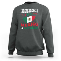 Charcoal crewneck sweatshirt with Independence de Mexico 16 September graphic and flag