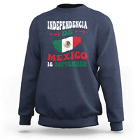 Navy crewneck sweatshirt with Independence de Mexico 16 September graphic and flag