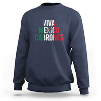 Navy crewneck sweatshirt with 'VIVA MEXICO CABRONES' graphic on chest