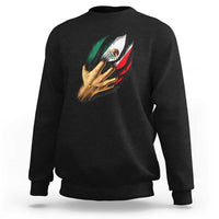 Black Mexican flag sweatshirt with hand holding flag graphic, crew neck long sleeves