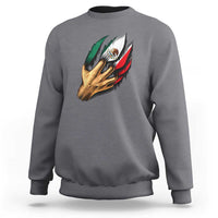 Charcoal Mexican flag sweatshirt with hand holding flag graphic, crew neck long sleeves