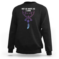 Black sweatshirt with purple deer dreamcatcher graphic and “NOT AS WHITE AS I LOOK”