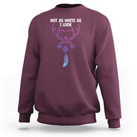 Maroon sweatshirt with purple deer dreamcatcher graphic and “NOT AS WHITE AS I LOOK”