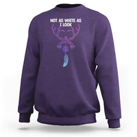 Purple sweatshirt with purple deer dreamcatcher graphic and “NOT AS WHITE AS I LOOK”