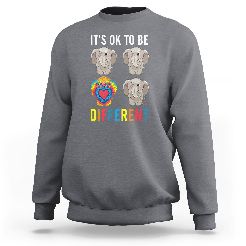 Autism acceptance sweatshirt, dark heather gray, elephants and “It's OK to be Different”
