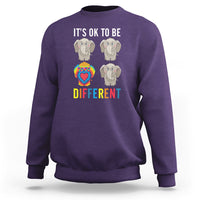 Autism acceptance sweatshirt, purple, elephant graphic and “It's OK to be Different”