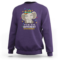 Purple kids sweatshirt with cute elephant graphic and “It’s Ok To Be Different” text
