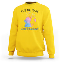 Autism support sweatshirt, yellow with watercolor elephant and “It’s ok to be different” text