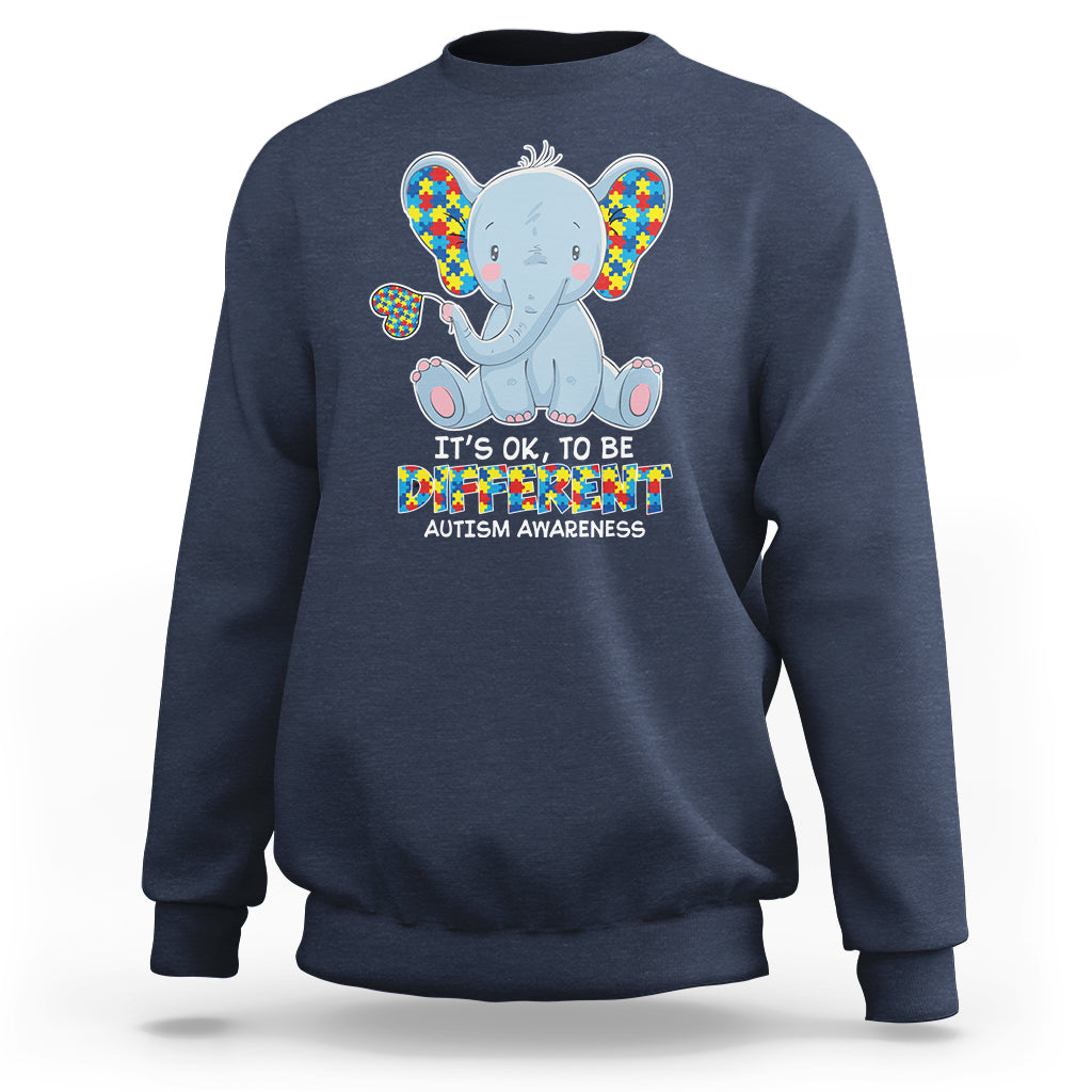 Navy sweatshirt with colorful autism awareness elephant graphic