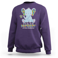 Purple sweatshirt with colorful autism awareness elephant graphic
