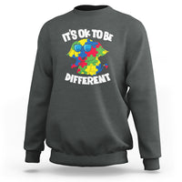 Dark heather autism awareness sweatshirt with “It’s OK to be Different” elephant graphic.