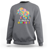 Autism sweatshirt with colorful elephant graphic, charcoal gray crewneck
