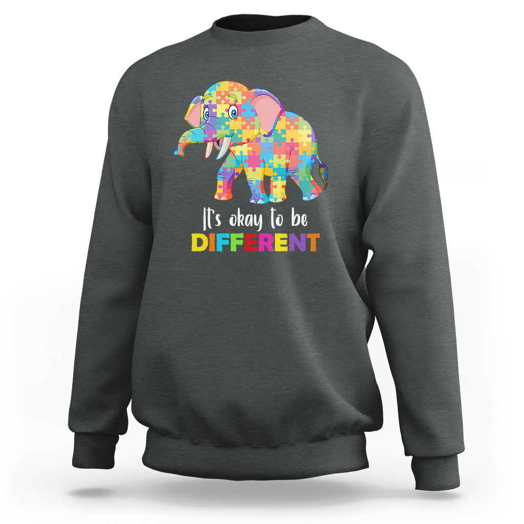 Autism sweatshirt with colorful elephant graphic, dark gray crewneck