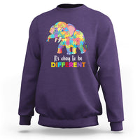 Autism sweatshirt with colorful elephant graphic, purple crewneck