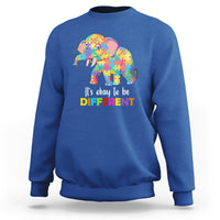 Autism sweatshirt with colorful elephant graphic, royal blue crewneck